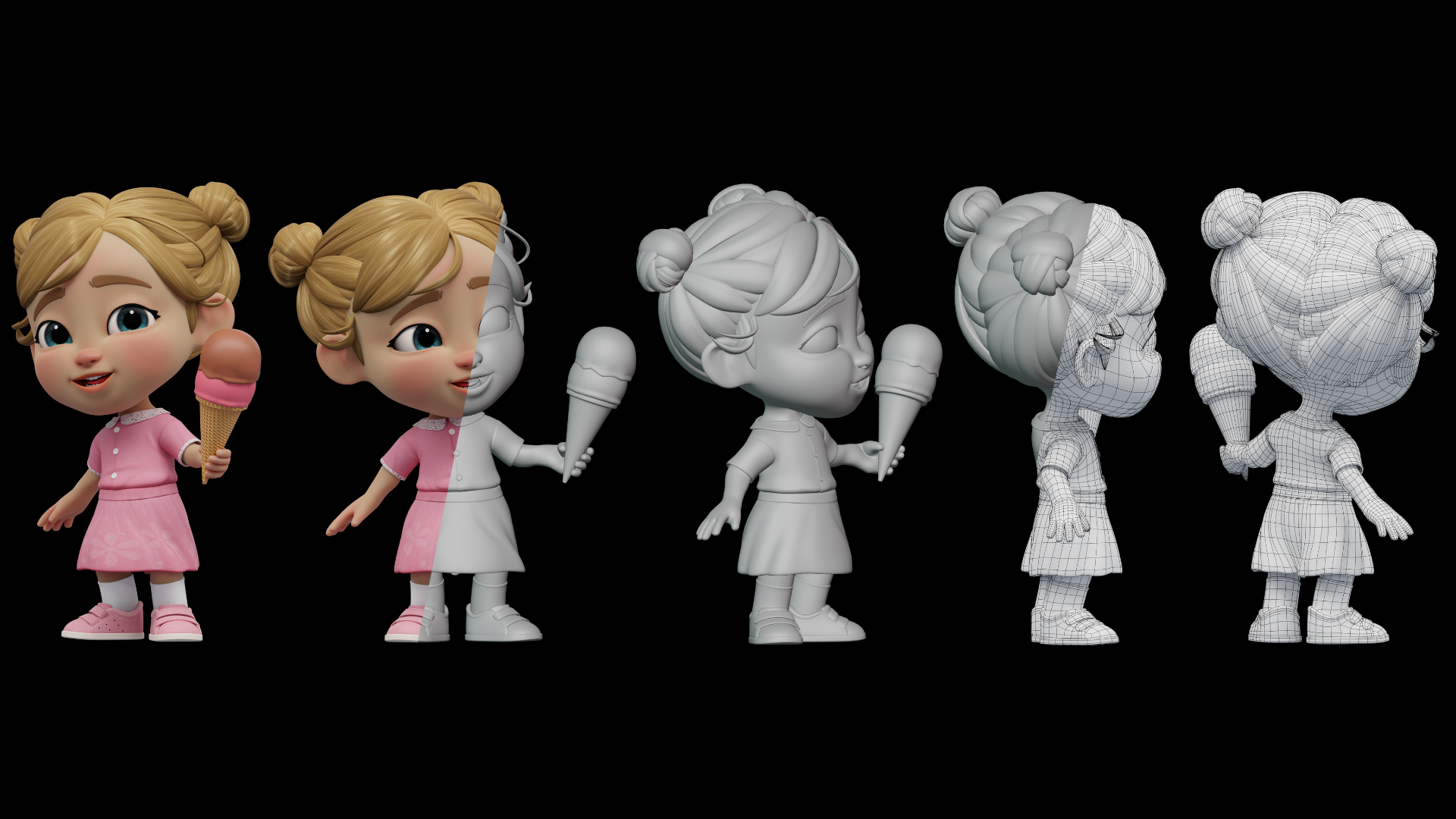 Various file formats included - Blender, FBX, OBJ, GLB for baby girl character